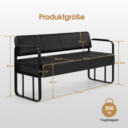 Barberpub Canapé 3 places avec accoudoirs, banc rembourré avec dossier, banc d'attente pour salon de coiffure, banc de salon, mobilier de salon de coiffure W528