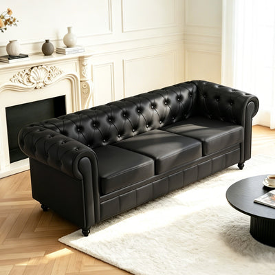 Divano Chesterfield BarberPub a 3 posti da 208 cm, panca d’attesa da parrucchiere vintage, panca con schienale e braccioli, divano a 3 posti, arredamento classico per parrucchieri W536