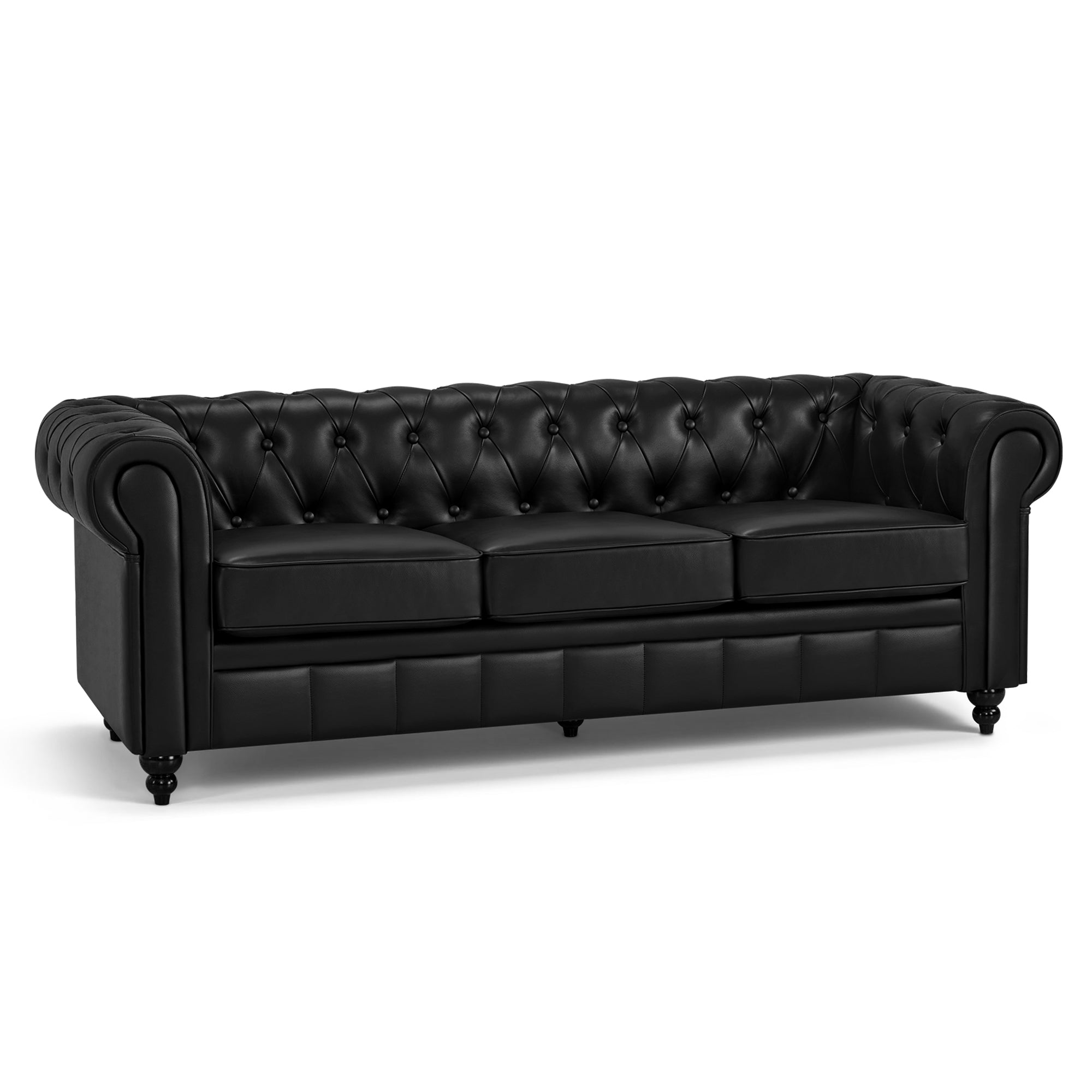 BarberPub Chesterfield Sofa 3-Sitzer 208cm, Wartebank Friseur Vintage, Sitzbank mit Rückenlehne & Armlehne Couch 3-er, Friseureinrichtung Klassisch W536