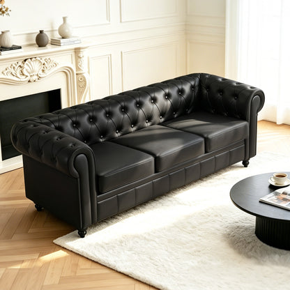 BarberPub Chesterfield Sofa 3-Seater 208cm, Vintage Waiting Bench for Hairdressers, Bench with Backrest & Armrest, 3-Seater Sofa, Classic Salon Furniture W536
