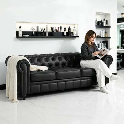 BarberPub Chesterfield Sofa 3-Seater 208cm, Vintage Waiting Bench for Hairdressers, Bench with Backrest & Armrest, 3-Seater Sofa, Classic Salon Furniture W536