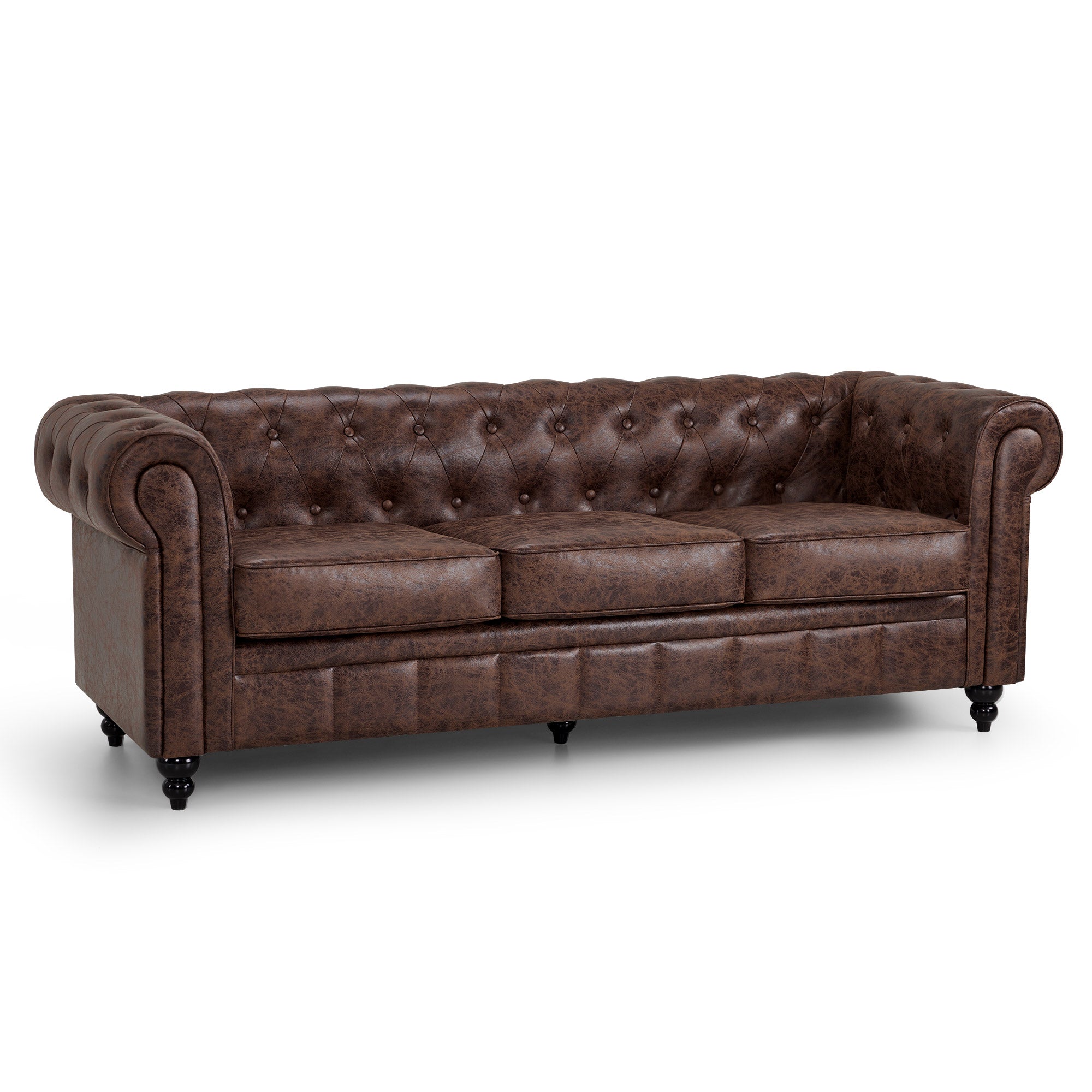 BarberPub Chesterfield Sofa 3-Seater 208cm, Vintage Waiting Bench for Hairdressers, Bench with Backrest & Armrest, 3-Seater Sofa, Classic Salon Furniture W536