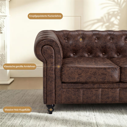 BarberPub Chesterfield Sofa 3-Seater 208cm, Vintage Waiting Bench for Hairdressers, Bench with Backrest & Armrest, 3-Seater Sofa, Classic Salon Furniture W536