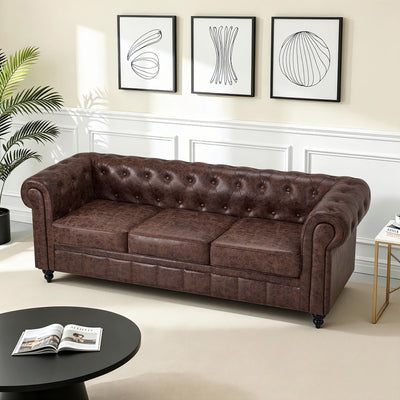Divano Chesterfield BarberPub a 3 posti da 208 cm, panca d’attesa da parrucchiere vintage, panca con schienale e braccioli, divano a 3 posti, arredamento classico per parrucchieri W536