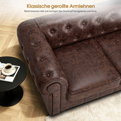 Divano Chesterfield BarberPub a 3 posti da 208 cm, panca d’attesa da parrucchiere vintage, panca con schienale e braccioli, divano a 3 posti, arredamento classico per parrucchieri W536