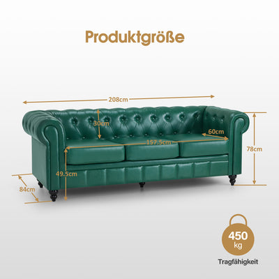 Divano Chesterfield BarberPub a 3 posti da 208 cm, panca d’attesa da parrucchiere vintage, panca con schienale e braccioli, divano a 3 posti, arredamento classico per parrucchieri W536