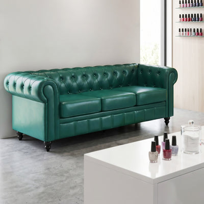 Divano Chesterfield BarberPub a 3 posti da 208 cm, panca d’attesa da parrucchiere vintage, panca con schienale e braccioli, divano a 3 posti, arredamento classico per parrucchieri W536