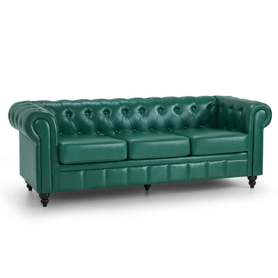 Divano Chesterfield BarberPub a 3 posti da 208 cm, panca d’attesa da parrucchiere vintage, panca con schienale e braccioli, divano a 3 posti, arredamento classico per parrucchieri W536