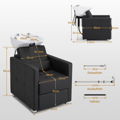 Barberpub hairdressing chair with washbasin, ceramic hairdressing washbasin, adjustable, backward wash chair, hairdressing wash chair for spa salon, hairdressing wash station 8010