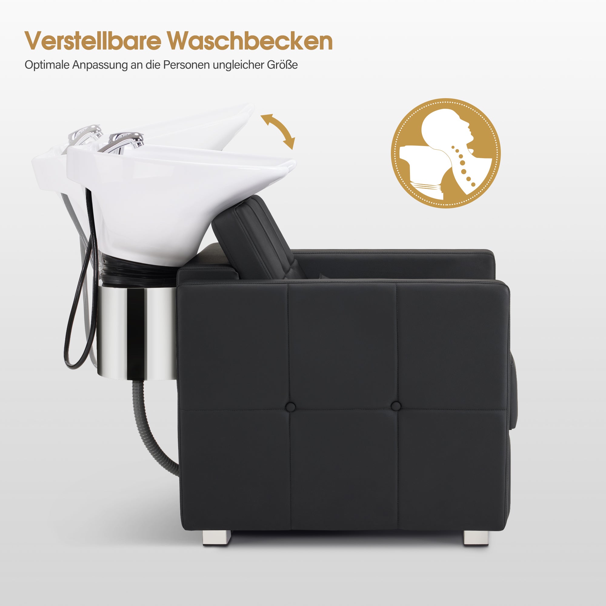 Barberpub hairdressing chair with washbasin, ceramic hairdressing washbasin, adjustable, backward wash chair, hairdressing wash chair for spa salon, hairdressing wash station 8010