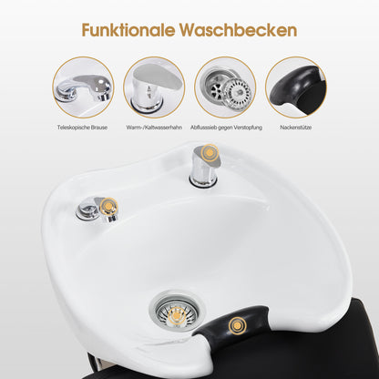 Barberpub hairdressing chair with washbasin, ceramic hairdressing washbasin, adjustable, backward wash chair, hairdressing wash chair for spa salon, hairdressing wash station 8010