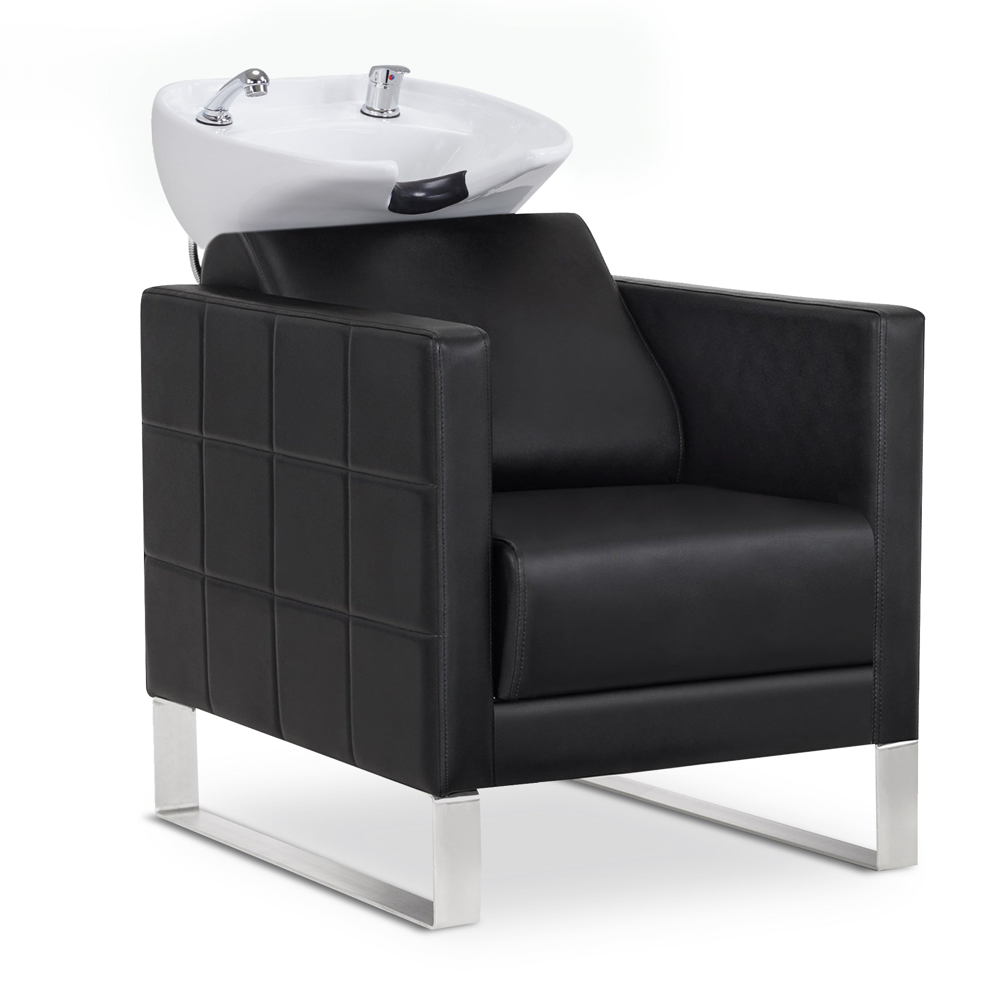 Fauteuil de barbier BarberPub avec lavabo et base en acier inoxydable, lavabo en céramique réglable, fauteuil de lavage pour salon de coiffure SPA 8611