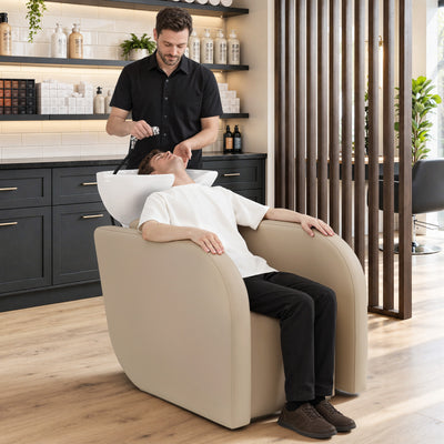 Poltrona da barbiere elettrica BarberPub con lavabo e massaggio impastante, poggiagambe elettrico, lavabo per parrucchiere in ceramica regolabile, poltrona lavatesta per salone SPA W8623