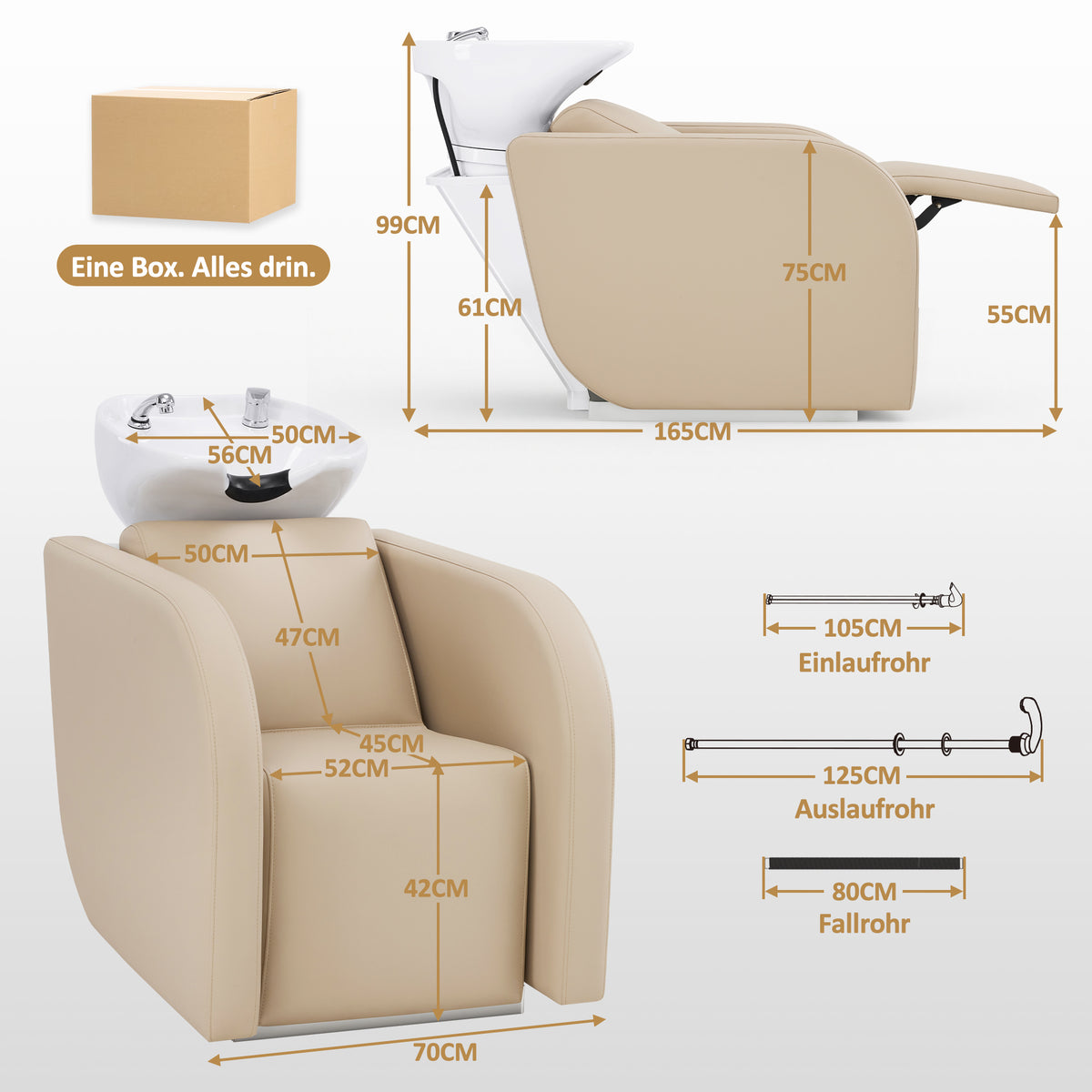 BarberPub Elektrische Friseurstuhl mit Waschbecken & Knetmassage, Elektrische Beinstütze, Friseurwaschbecken aus Keramik Verstellbar, Friseurwaschsessel für SPA Salon W8623