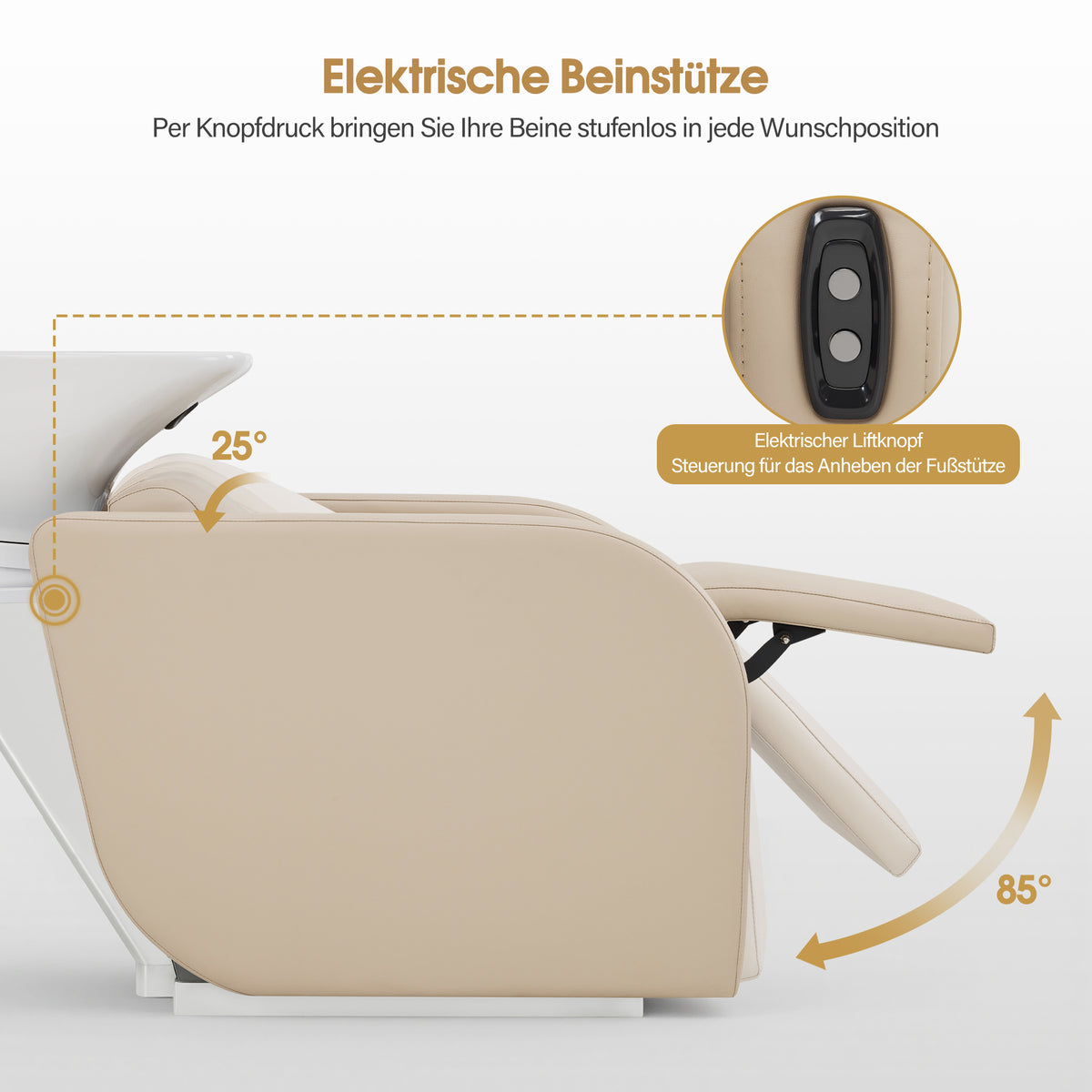 BarberPub Elektrische Friseurstuhl mit Waschbecken & Knetmassage, Elektrische Beinstütze, Friseurwaschbecken aus Keramik Verstellbar, Friseurwaschsessel für SPA Salon W8623