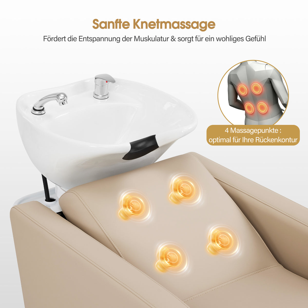 BarberPub Elektrische Friseurstuhl mit Waschbecken & Knetmassage, Elektrische Beinstütze, Friseurwaschbecken aus Keramik Verstellbar, Friseurwaschsessel für SPA Salon W8623
