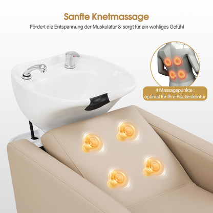 BarberPub Elektrische Friseurstuhl mit Waschbecken & Knetmassage, Elektrische Beinstütze, Friseurwaschbecken aus Keramik Verstellbar, Friseurwaschsessel für SPA Salon W8623