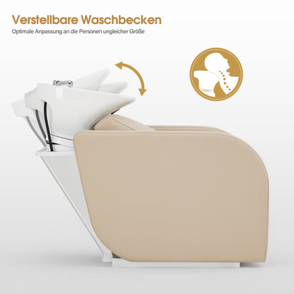 BarberPub Elektrische Friseurstuhl mit Waschbecken & Knetmassage, Elektrische Beinstütze, Friseurwaschbecken aus Keramik Verstellbar, Friseurwaschsessel für SPA Salon W8623