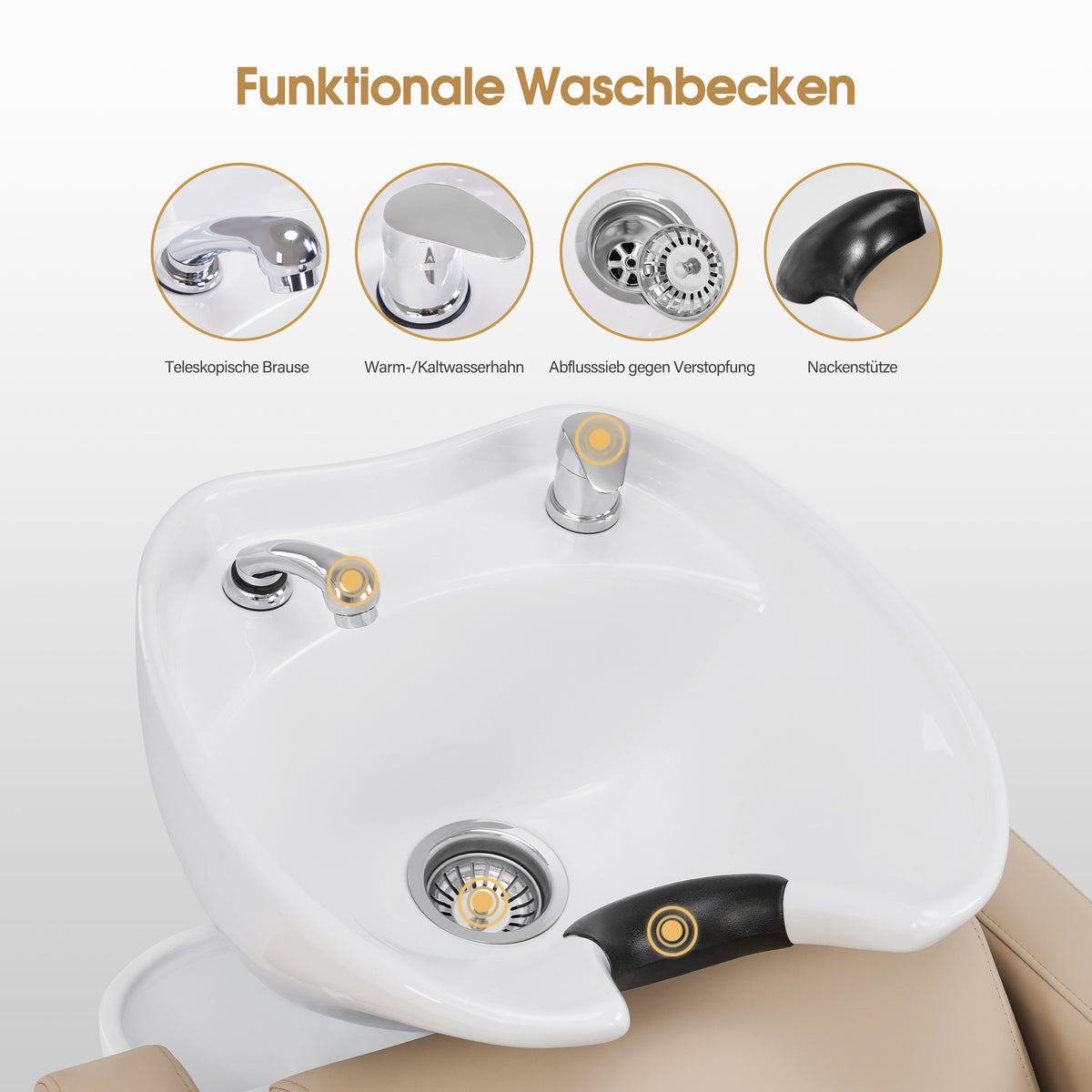 BarberPub Elektrische Friseurstuhl mit Waschbecken & Knetmassage, Elektrische Beinstütze, Friseurwaschbecken aus Keramik Verstellbar, Friseurwaschsessel für SPA Salon W8623
