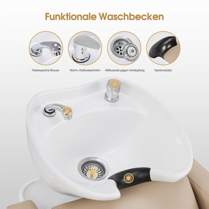 BarberPub Elektrische Friseurstuhl mit Waschbecken & Knetmassage, Elektrische Beinstütze, Friseurwaschbecken aus Keramik Verstellbar, Friseurwaschsessel für SPA Salon W8623