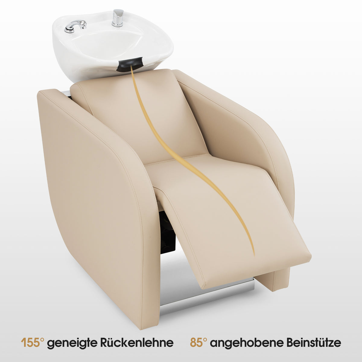 BarberPub Elektrische Friseurstuhl mit Waschbecken & Knetmassage, Elektrische Beinstütze, Friseurwaschbecken aus Keramik Verstellbar, Friseurwaschsessel für SPA Salon W8623