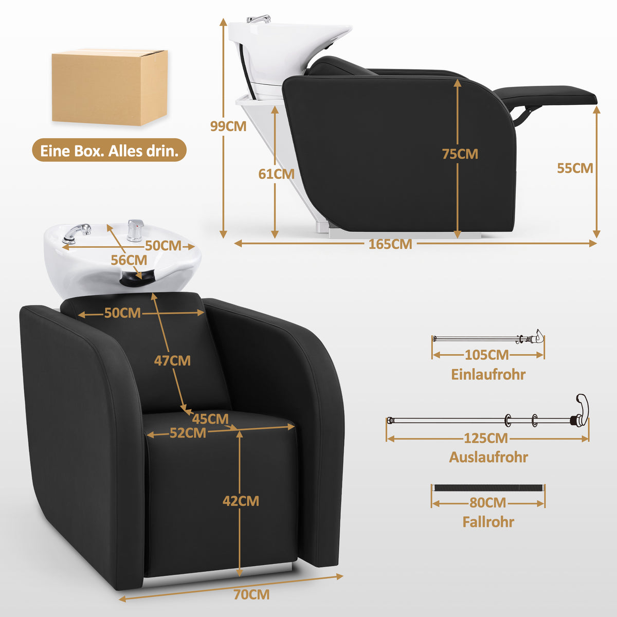 BarberPub Elektrische Friseurstuhl mit Waschbecken & Knetmassage, Elektrische Beinstütze, Friseurwaschbecken aus Keramik Verstellbar, Friseurwaschsessel für SPA Salon W8623