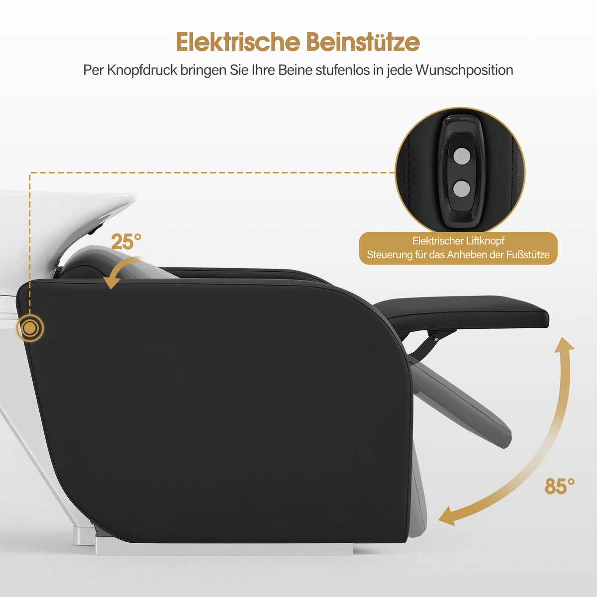 BarberPub Elektrische Friseurstuhl mit Waschbecken & Knetmassage, Elektrische Beinstütze, Friseurwaschbecken aus Keramik Verstellbar, Friseurwaschsessel für SPA Salon W8623