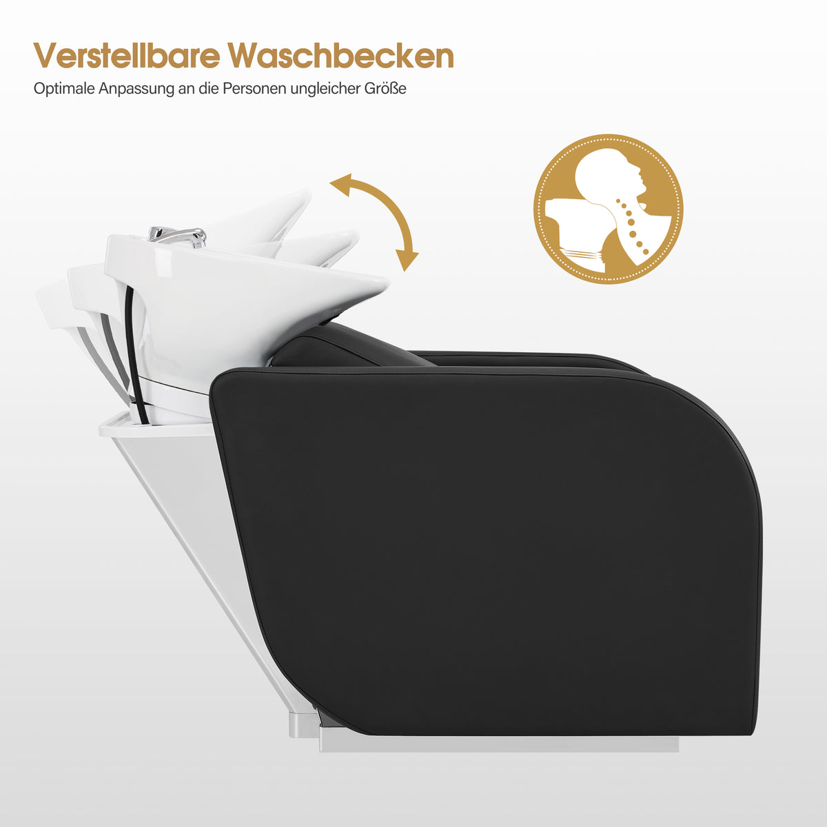 BarberPub Elektrische Friseurstuhl mit Waschbecken & Knetmassage, Elektrische Beinstütze, Friseurwaschbecken aus Keramik Verstellbar, Friseurwaschsessel für SPA Salon W8623