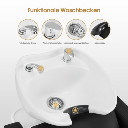 BarberPub Elektrische Friseurstuhl mit Waschbecken & Knetmassage, Elektrische Beinstütze, Friseurwaschbecken aus Keramik Verstellbar, Friseurwaschsessel für SPA Salon W8623