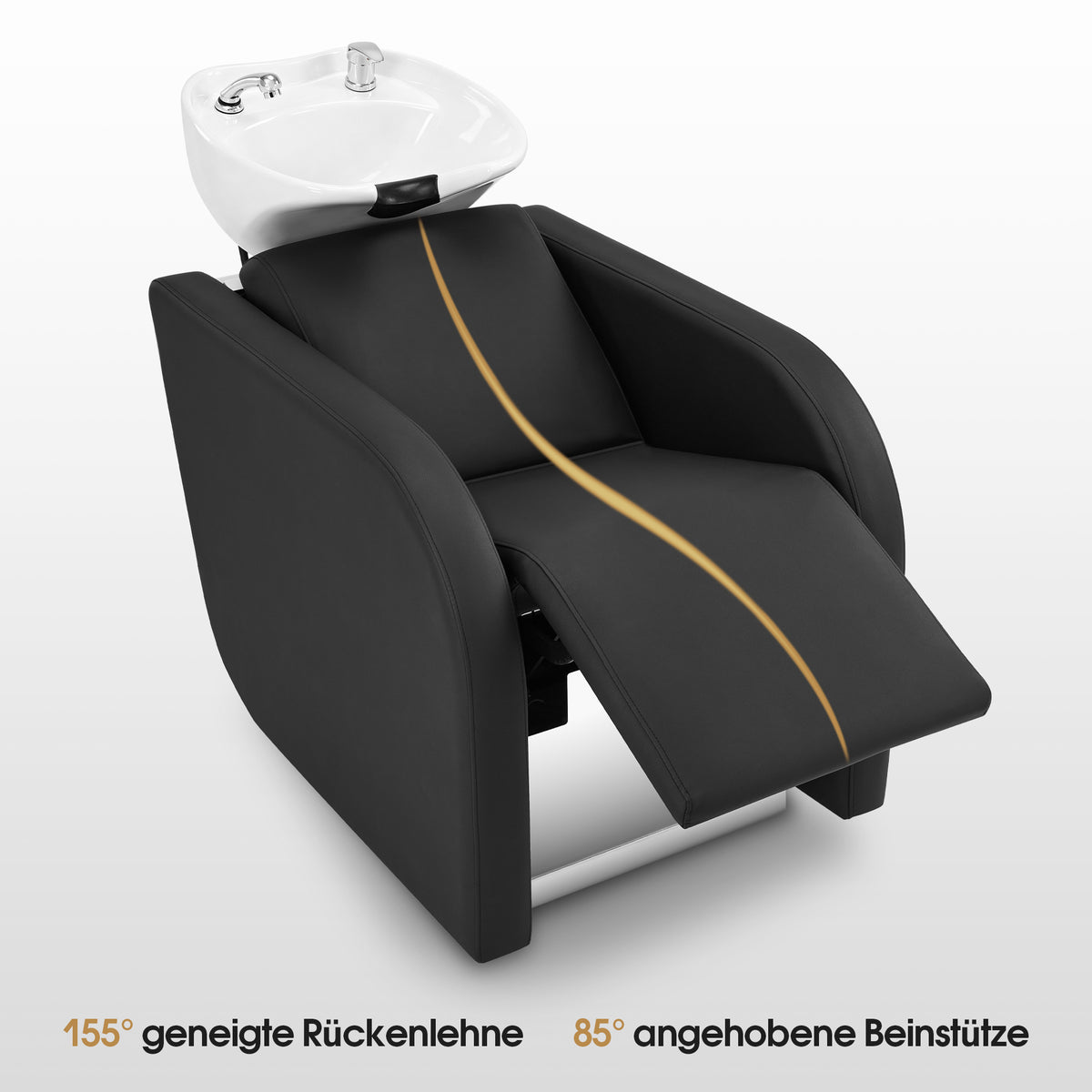 BarberPub Elektrische Friseurstuhl mit Waschbecken & Knetmassage, Elektrische Beinstütze, Friseurwaschbecken aus Keramik Verstellbar, Friseurwaschsessel für SPA Salon W8623