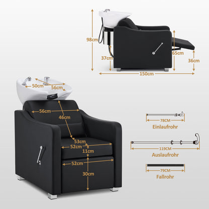BarberPub Barber Chair with Washbasin, Foldable Leg Rest, Adjustable Ceramic Barber Washbasin, Barber Wash Chair for SPA Salon, Barber Wash Station W8675