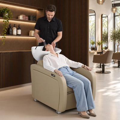 Barberpub Elektrische kappersstoel met wasbak, elektrische beensteun, verstelbare keramische wasbak, wasunit voor kapsalon en spa, kapperswasplaats 8682