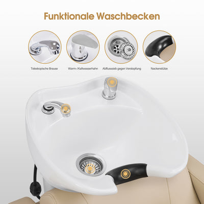 Barberpub Elektrische kappersstoel met wasbak, elektrische beensteun, verstelbare keramische wasbak, wasunit voor kapsalon en spa, kapperswasplaats 8682