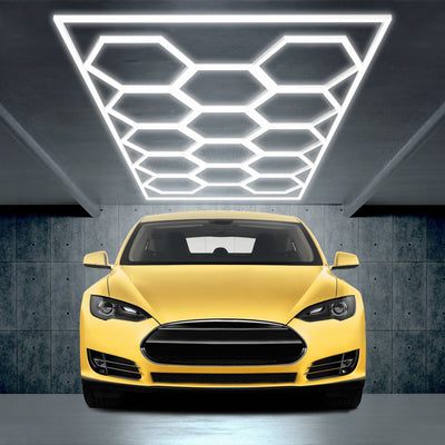 Lampada da garage LED esagonale Barberpub, 68970 LM, illuminazione LED esagonale da 6500 K per officina e salone da barbiere, 14 griglie