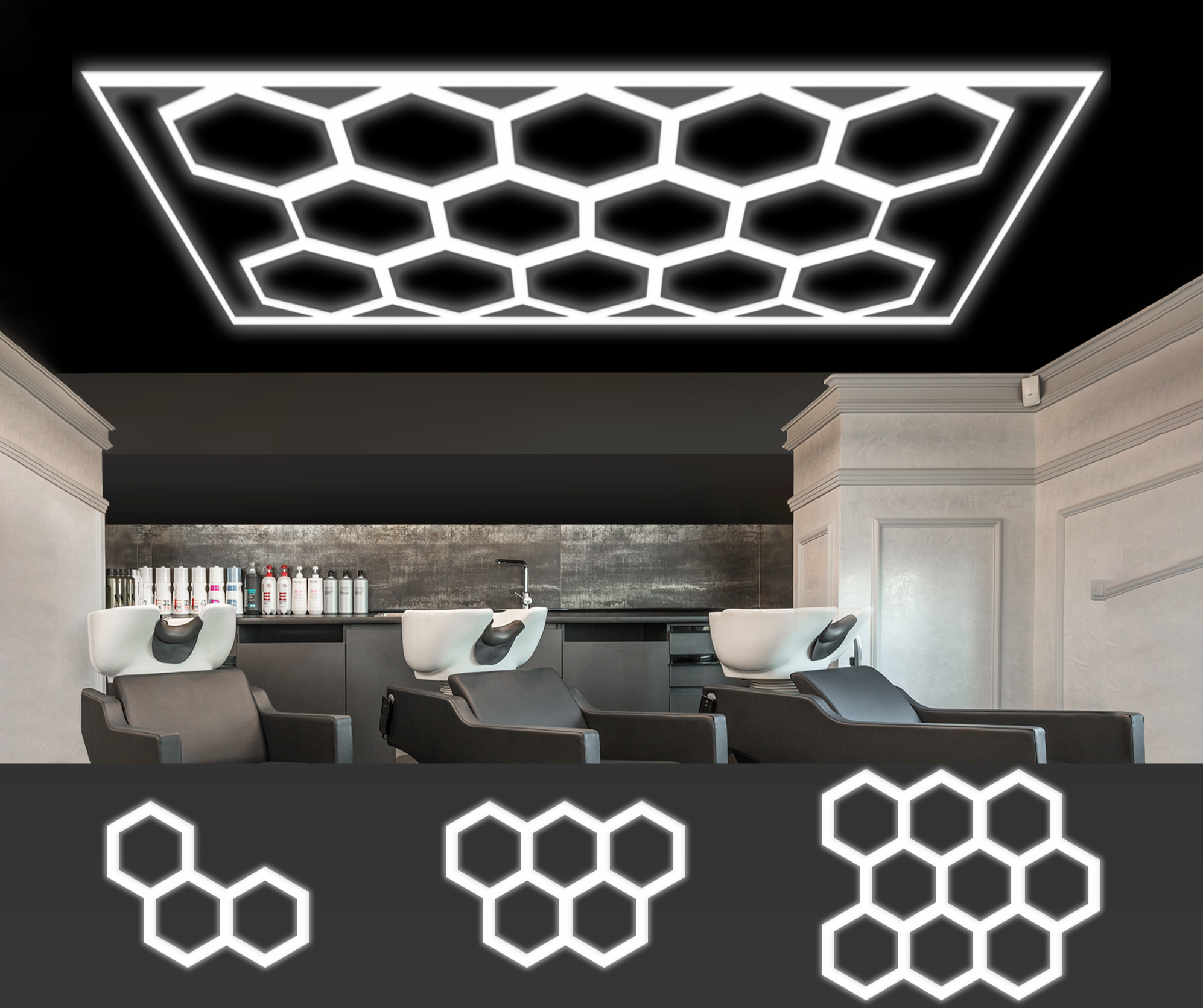 Barberpub Hexagon LED Garage Light, 68970LM 6500K Hexagon LED Lighting for Workshop, Hair Salon, 14 Grid 
