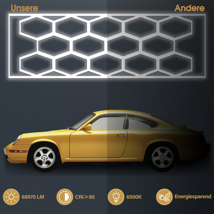 Éclairage LED hexagonal pour garage, 68 970 lm, 6 500 K, pour atelier, salon de coiffure, grille 14 