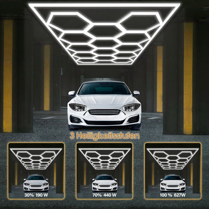 Éclairage LED hexagonal pour garage, 68 970 lm, 6 500 K, pour atelier, salon de coiffure, grille 14 