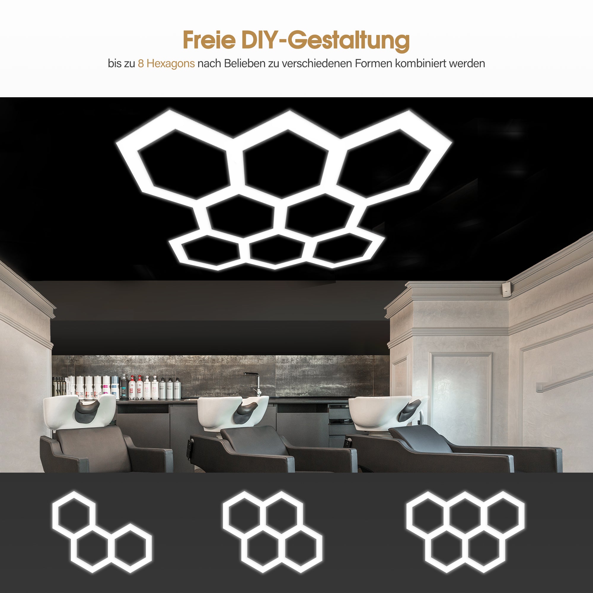 BarberPub Hexagon LED Garage Light, 30240LM 6500K Hexagon LED Lighting for Workshop, Hair Salon, PVC Cover 8 Grid, (LP008/not dimmable)