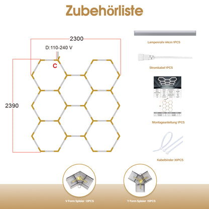 BarberPub Hexagon LED Garage Light, 30240LM 6500K Hexagon LED Beleuchtung für Werkstatt, Friseursalon, PVC Abdeckung 8 Grid, (LP008/nicht dimmbar)