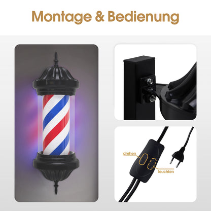 BarberPub Barber Pole Barbierstab, Barbershop Friseurstange mit LED Leucht Salon Einrichtung, Drehbar Stange Friseursalon 70CM Barbier Stange Licht, Energie Sparen L054