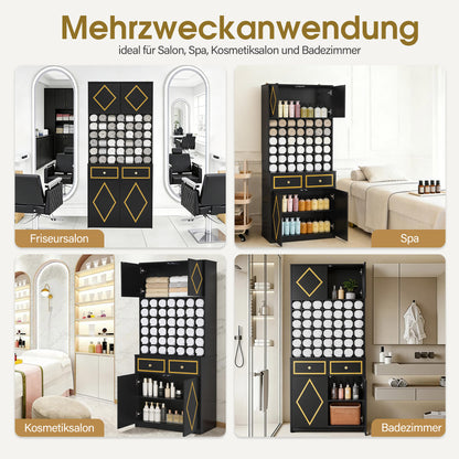 Meuble de rangement BarberPub avec 2 tiroirs, 42 compartiments ouverts et 4 armoires, meuble de salle de bain noir, armoire haute en bois pour salon de coiffure, salon de beauté R6194/R6179