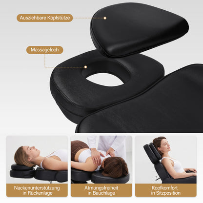 BarberPub Fauteuil Cosmétique Électrique avec 3 Moteurs & Roues, Table de Massage Pliable & Réglable en Hauteur de 16CM, Accoudoirs Rotatifs à 180°, Chaise de Tatouage pour Salon SPA 0754