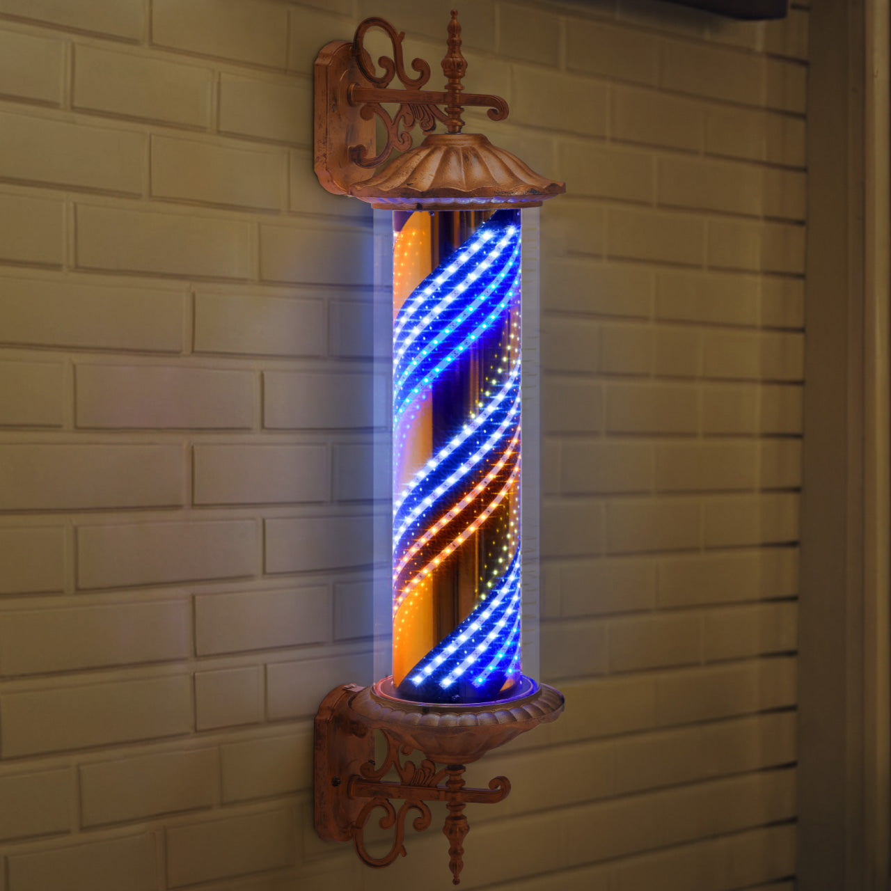 Poteau de barbier BarberPub, éclairage rétro, bande LED rotative bleu/doré/blanc pour salon de coiffure, 100,5 cm, L059BC