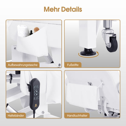 BarberPub Fauteuil Cosmétique Électrique avec 3 Moteurs & Roues, Table de Massage Pliable & Réglable en Hauteur de 16CM, Accoudoirs Rotatifs à 180°, Chaise de Tatouage pour Salon SPA 0754