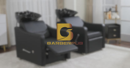 BarberPub Barber Chair with Washbasin, Foldable Leg Rest, Adjustable Ceramic Barber Washbasin, Barber Wash Chair for SPA Salon, Barber Wash Station W8675