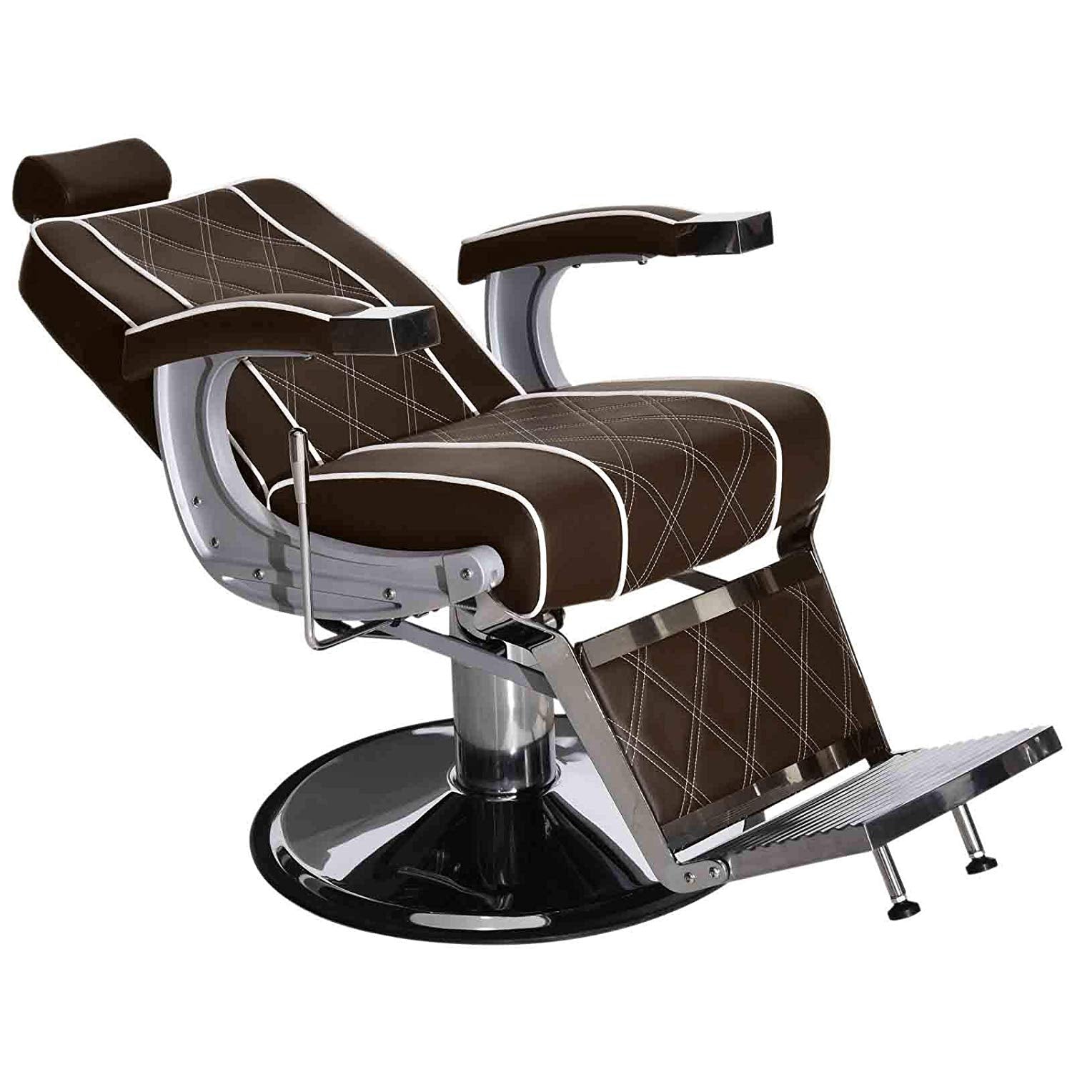 Fauteuil de barbier hydraulique Barberpub 3810BR, fauteuil de barbier au style rétro/vintage, fauteuil opératoire équipement de coiffure salon SPA inclinable à 140°, simili cuir, 51 × 48 × 107 cm 