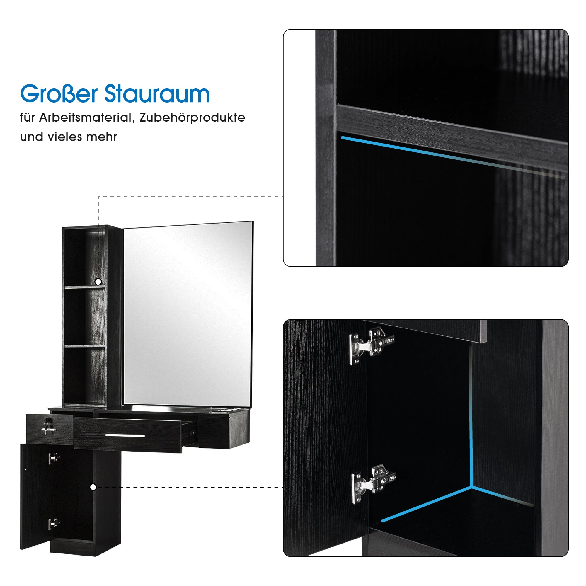 Barberpub station de coiffure station de service table miroir table de coiffure armoire miroir 6154-3036BK