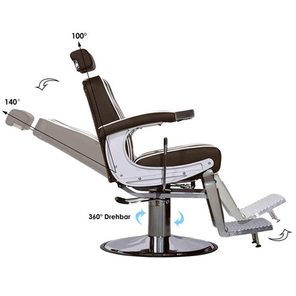 Fauteuil de barbier hydraulique Barberpub 3810BR, fauteuil de barbier au style rétro/vintage, fauteuil opératoire équipement de coiffure salon SPA inclinable à 140°, simili cuir, 51 × 48 × 107 cm 