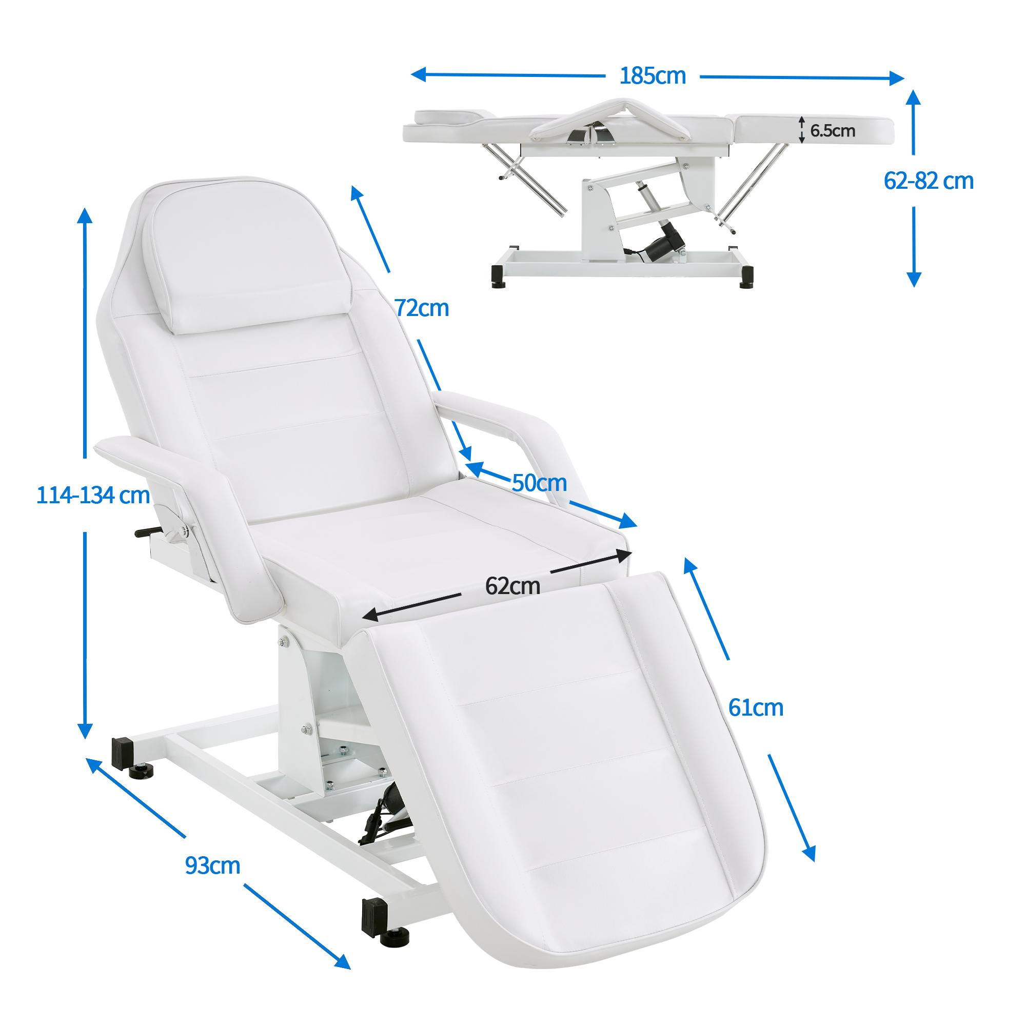 Table de massage électrique Barberpub, lit de tatouage, équipement de beauté pliable et réglable en hauteur, 0100 (noir/blanc)