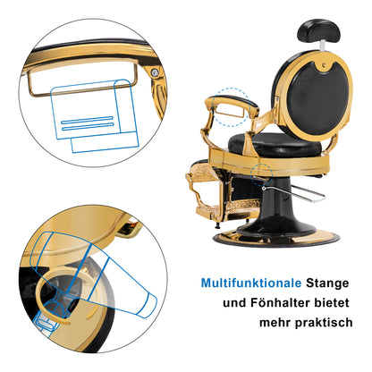 Barberpub hairdressing chair hydraulic hairdressing chair 2933, with retro/vintage style, 360° rotatable, imitation leather, gold frame/rose gold frame, 113 × 68 × 109 cm